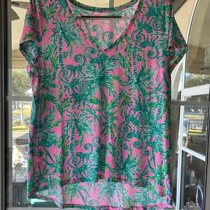 Tropical Pink and Green V-Neck Women's Top